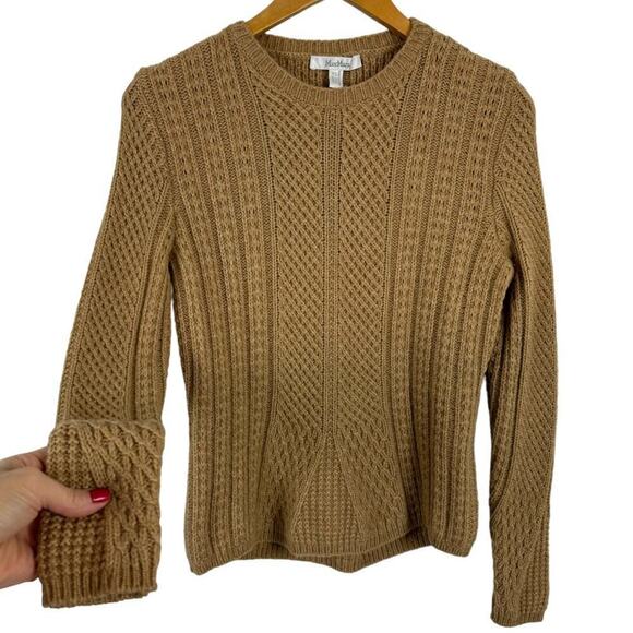 MaxMara Ronco Warm Cable-Knit Crewneck Wool Camel Pullover Sweater Size Medium - Picture 9 of 16